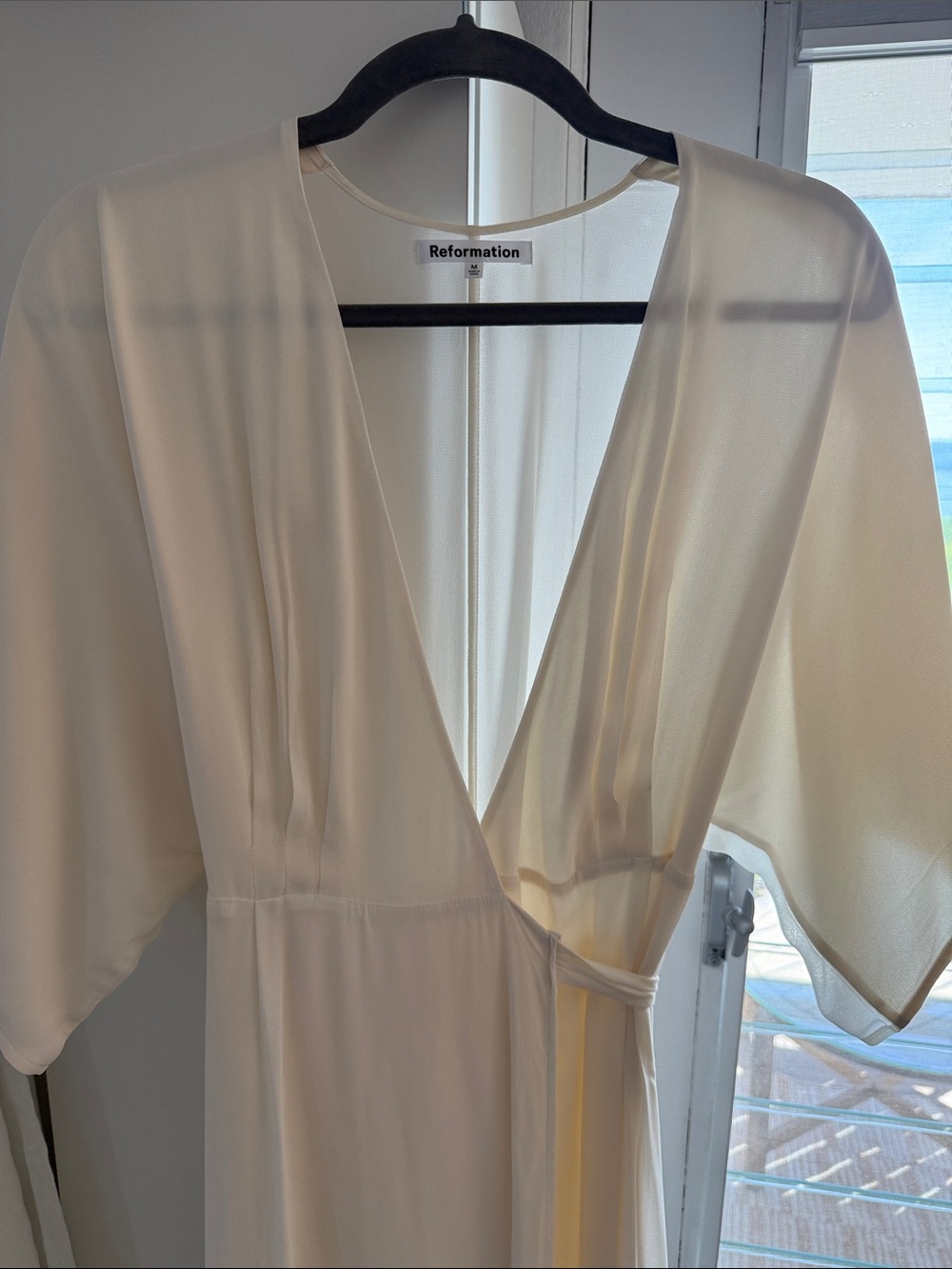 Reformation Ivory Wrap Maxi Dress Deep V Neck Wedding Guest Size M